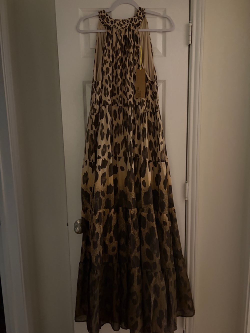 NWT Impressions Leopard Halter Tiered Maxi Dress - Brown - Picture 7 of 8